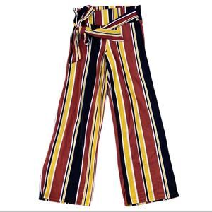 Obsessive Love Vertical Striped Wide Leg Pants Orange Yellow Stretch Size Medium